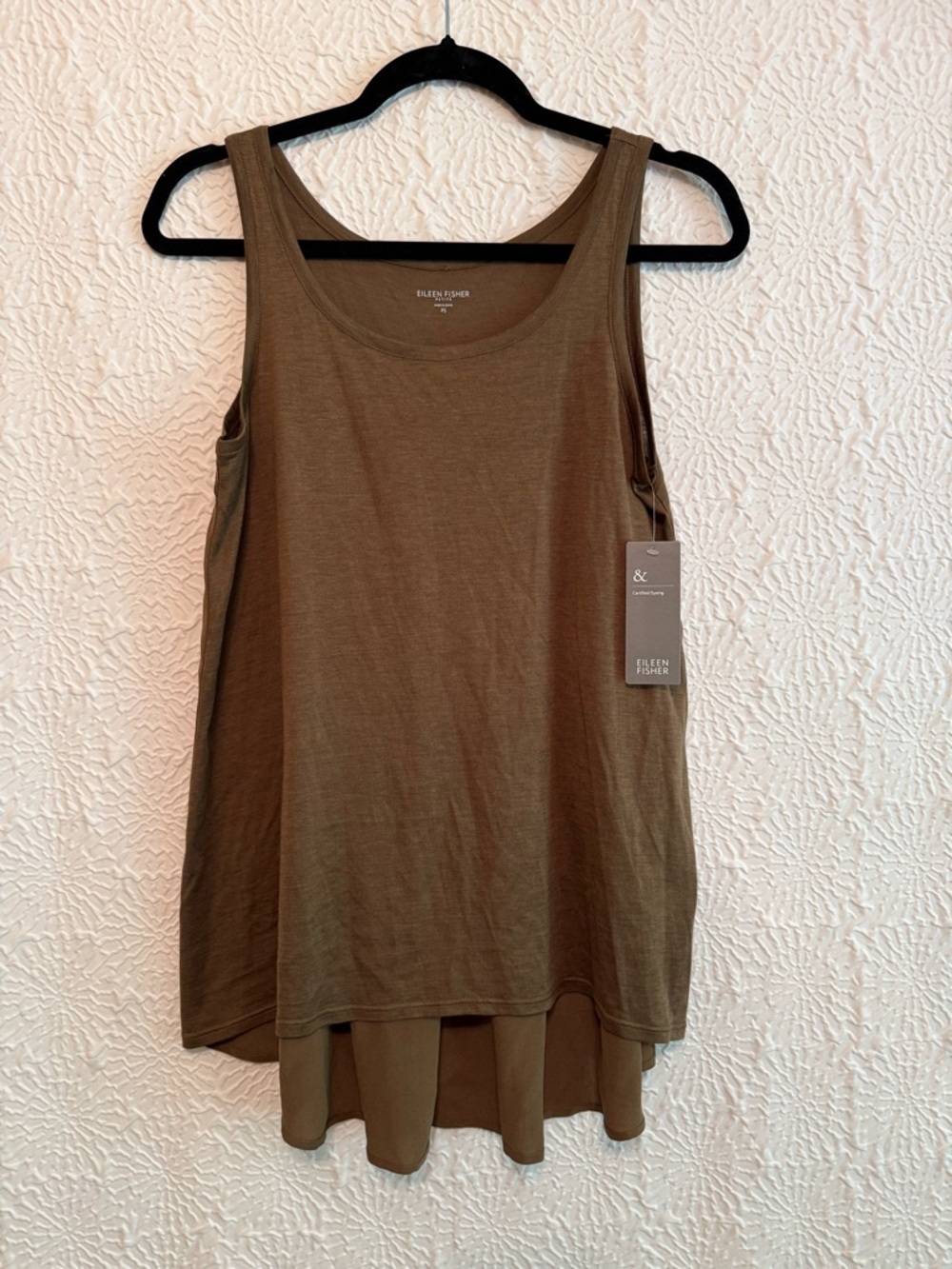 Eileen Fisher Olive Sleeveless Layered Tank